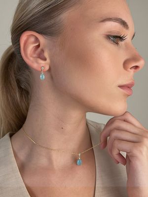 Halsketting "Milky Blue Drop Golden"