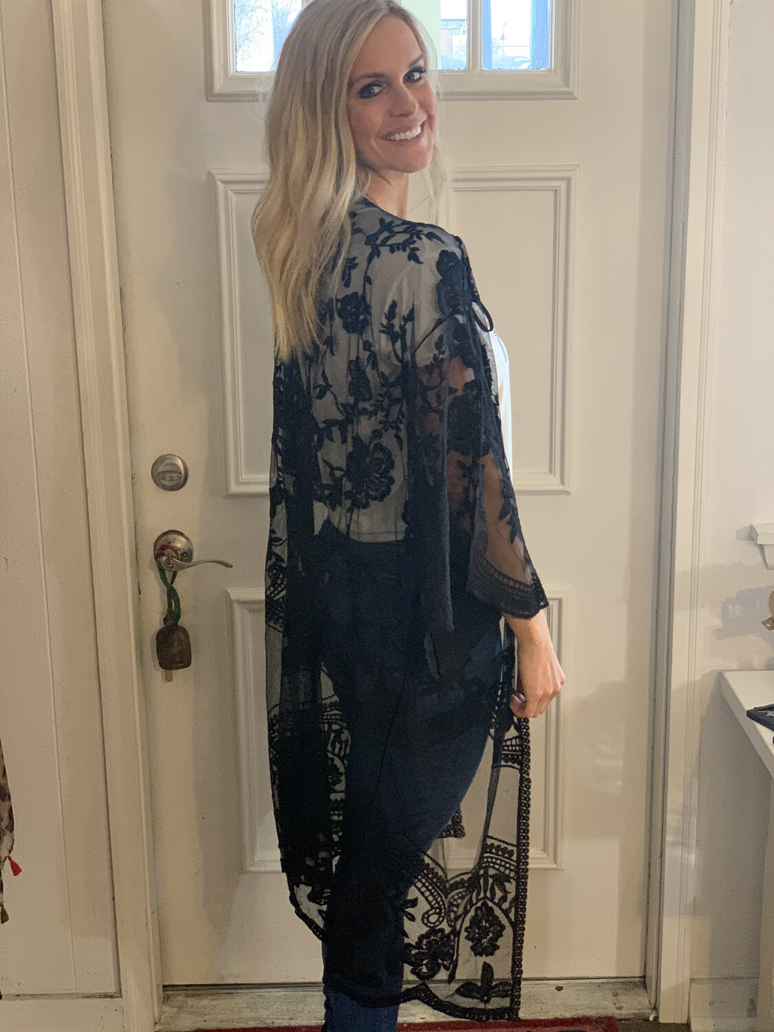 Long Black Lace Kimono