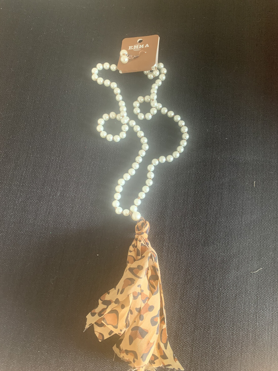 Pearl Necklace W/cheetah Tassel