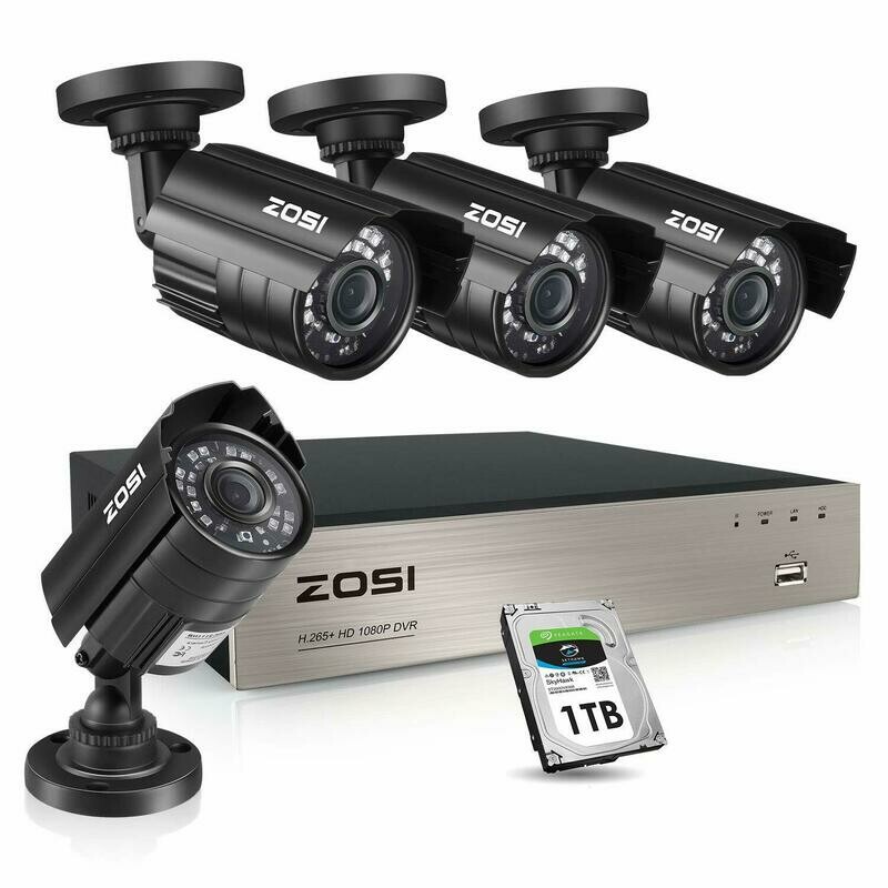 Zosi 1080P Security System 1TB Hard Drive 8CH with 4X HD Indoor Outdoor/Weatherproof CCTV Cameras