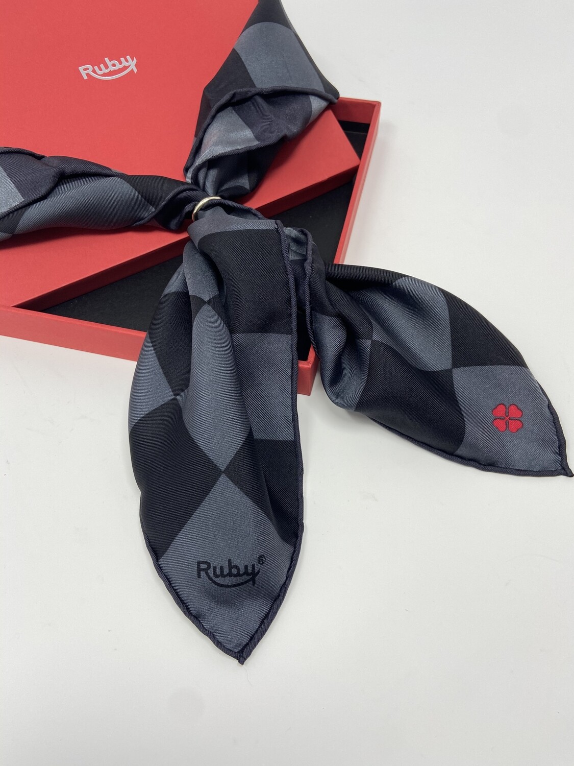 BANDIT SILK SCARF DAMIER BLACK & GREY