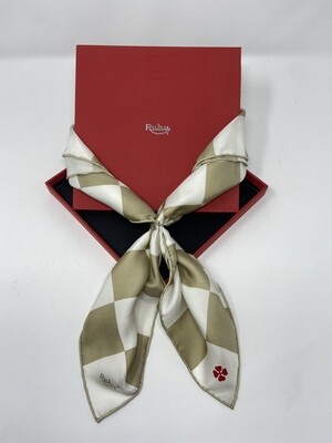 BANDIT SILK SCARF DAMIER GOLD &amp; WHITE