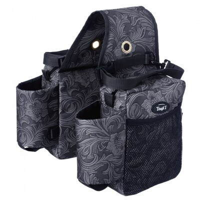 Zwarte zadeltas in  'Tooled Leather print"