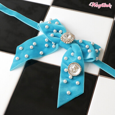 Velvet pearl bow necklace blue´´ Velvet pearl bow necklace blue´´
