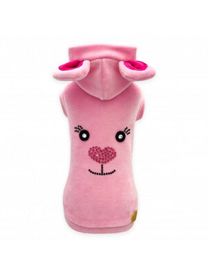 Teddy face hoodie fuxia cotton velour 