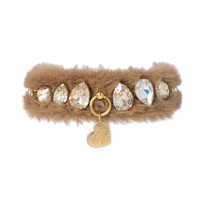 Diamond drops fur collar camel/gold