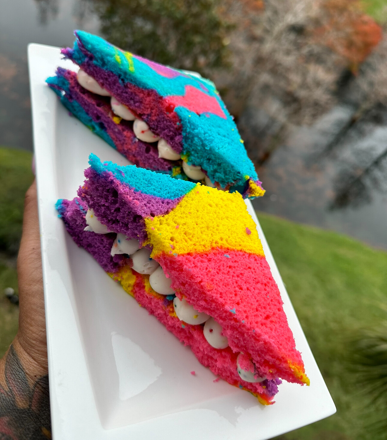 Rainbow cake sandwiches recipe