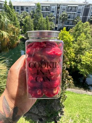 Mini Red velvet mini cookies in a can