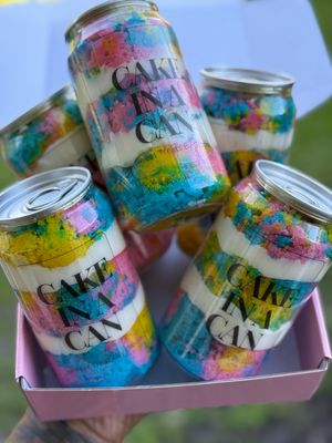 Colorful cake in a can