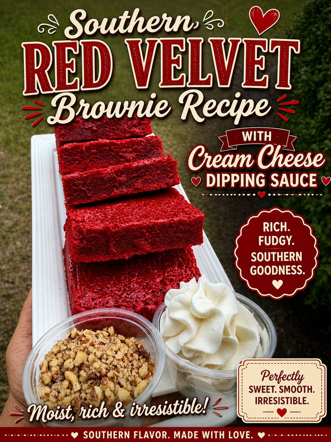 Red velvet brownie recipe w/ cream cheese dipping sauce