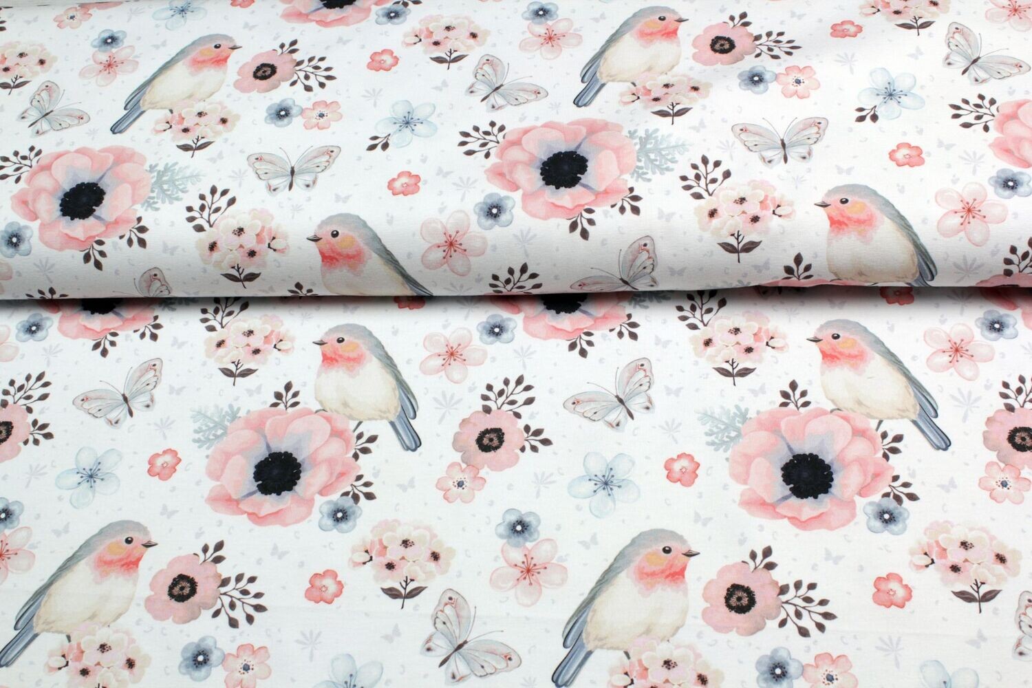 Jersey Blumen und Rotkehlchen Jersey Blumen und Rotkehlchen