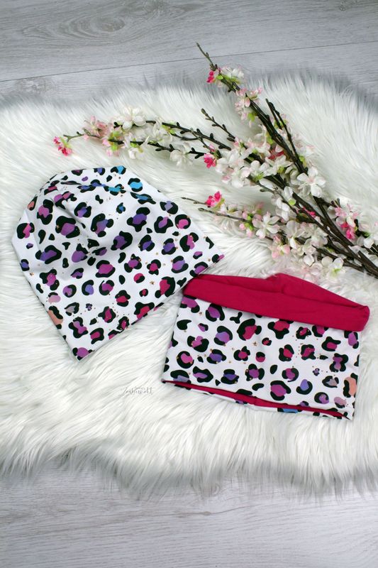 Set Beanie und Loopschal pink Leo ab KU 54cm