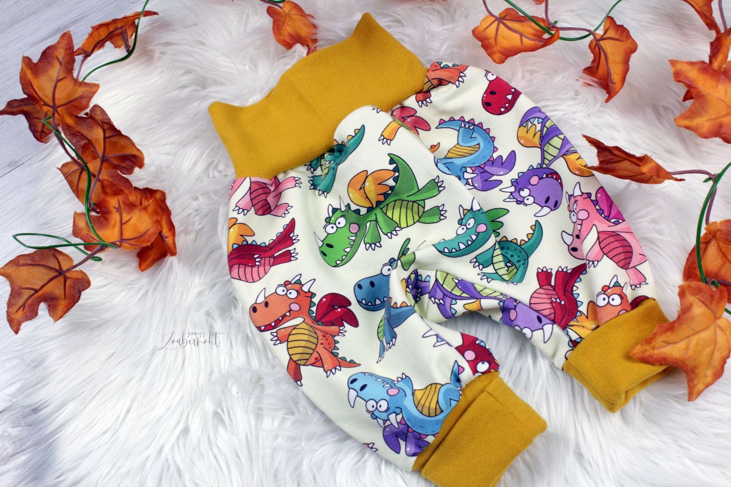 Pumphose bunte Drachen senf 62/68