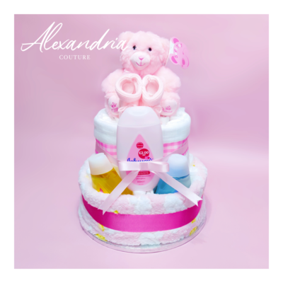2 Tier Nappy Cake for Baby Girl