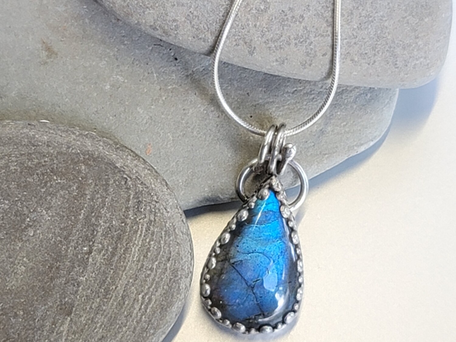 Blue Labradorite and Silver Pendant