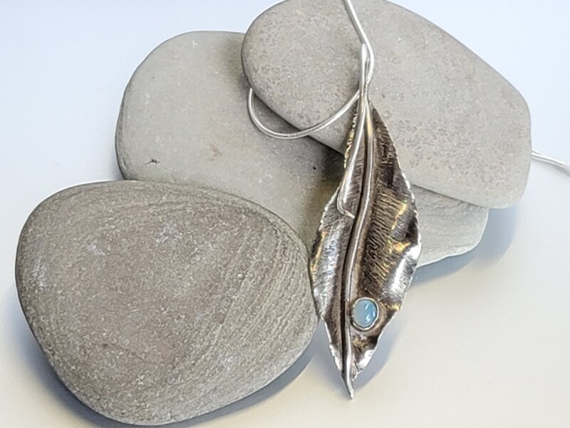 Chalcedony Carved Silver Leaf Pendant