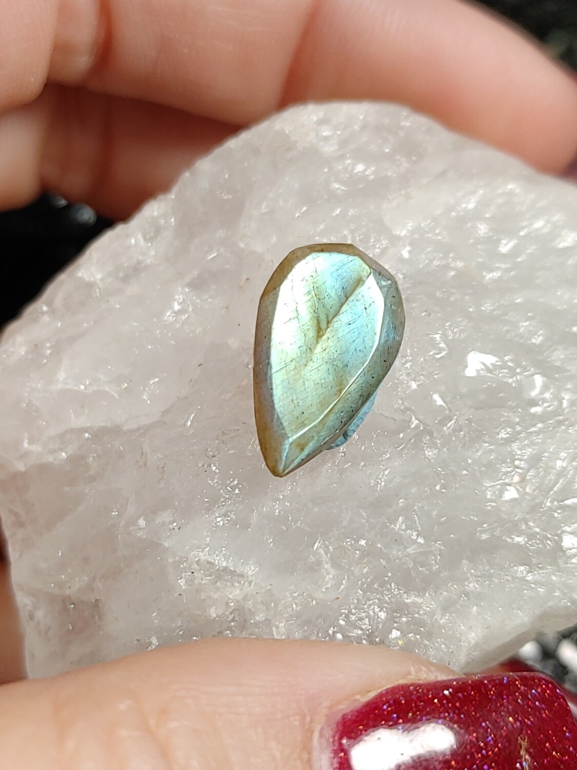 Labradorite Blue Green Faceted Pear Gemstone
