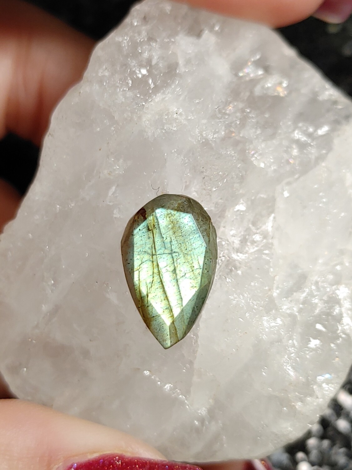 Labradorite Green Faceted Pear Gemstone
