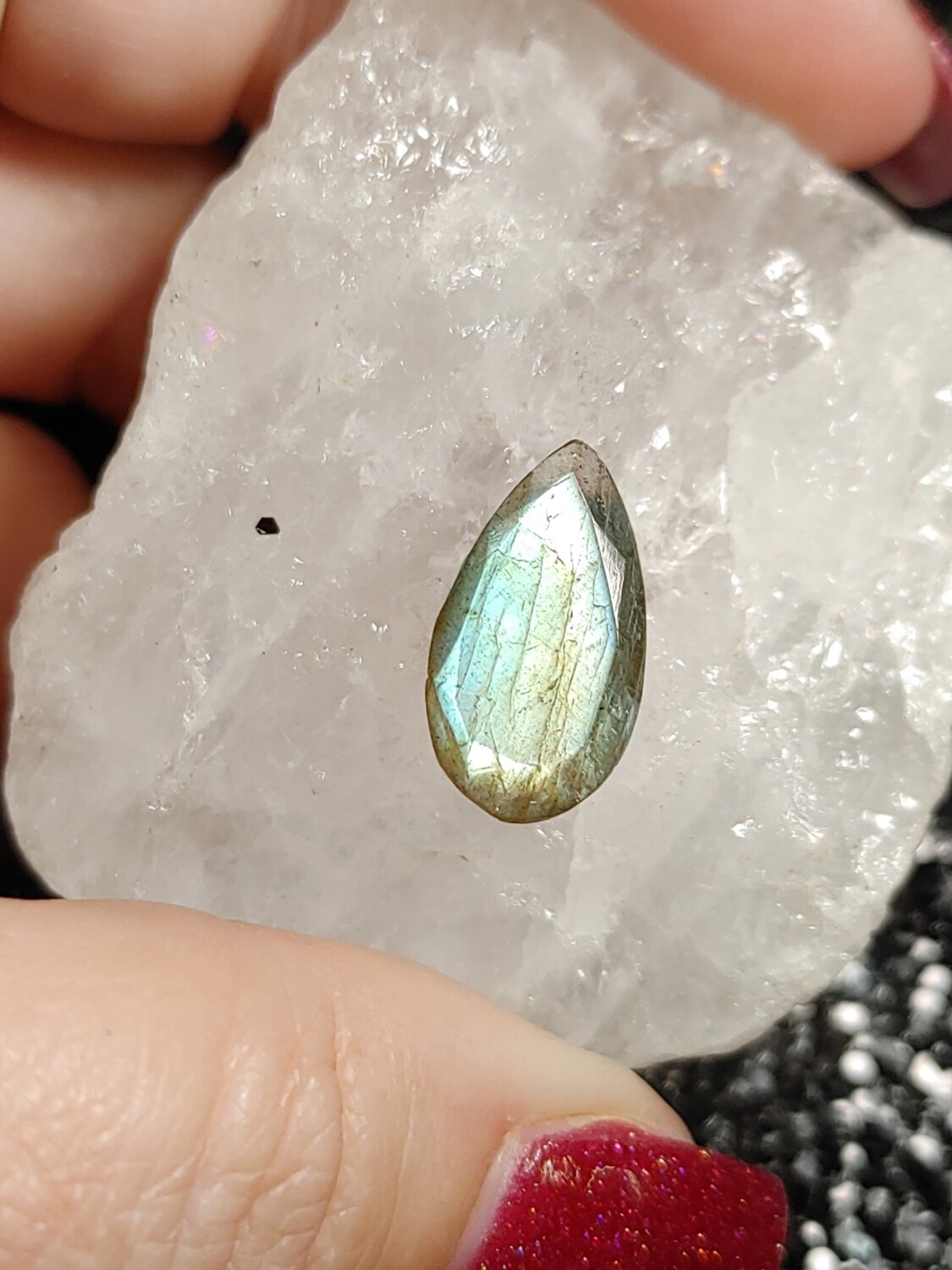 Labradorite Green Faceted Pear Gemstone