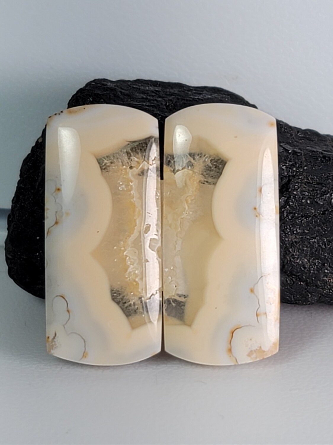 Palm Root Agatized with Duzy Quartz Earring Pair