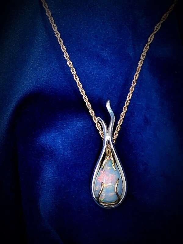 Opal Fine Silver and Bronze Pendant