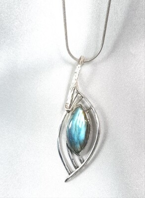 Light Blue Labradorite Carved Silver Pendant