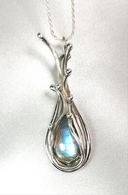 Light Blue Labradorite Silver Pendant