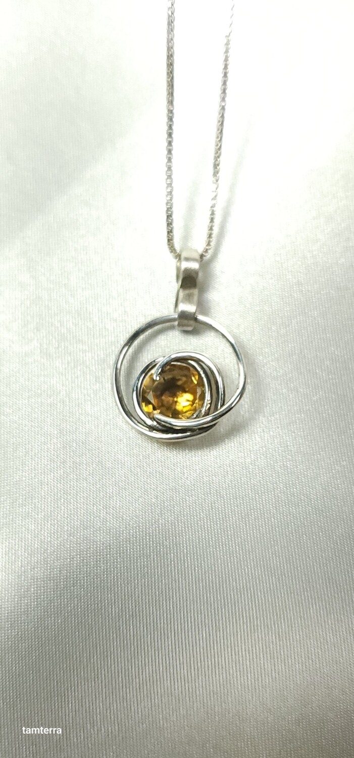 Citrine Silver Swirl Pendant