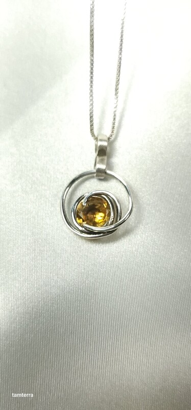 Citrine Silver Swirl Pendant