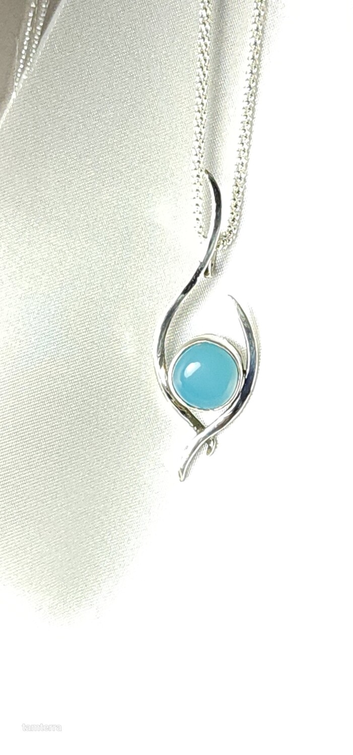 Abstract African Chalcedony Fine Silver Pendant