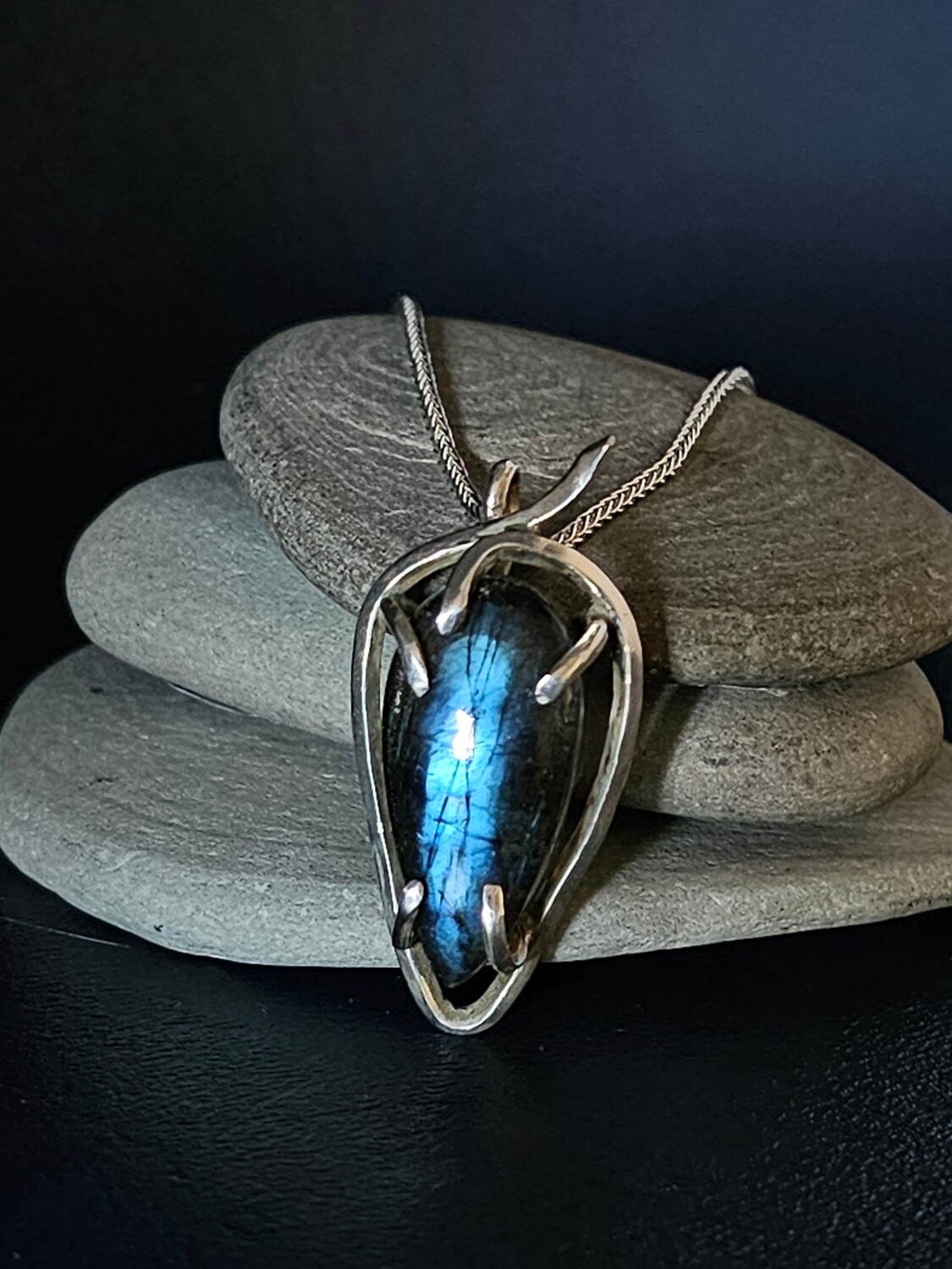 Indigo Blue Labradorite Silver Pendant