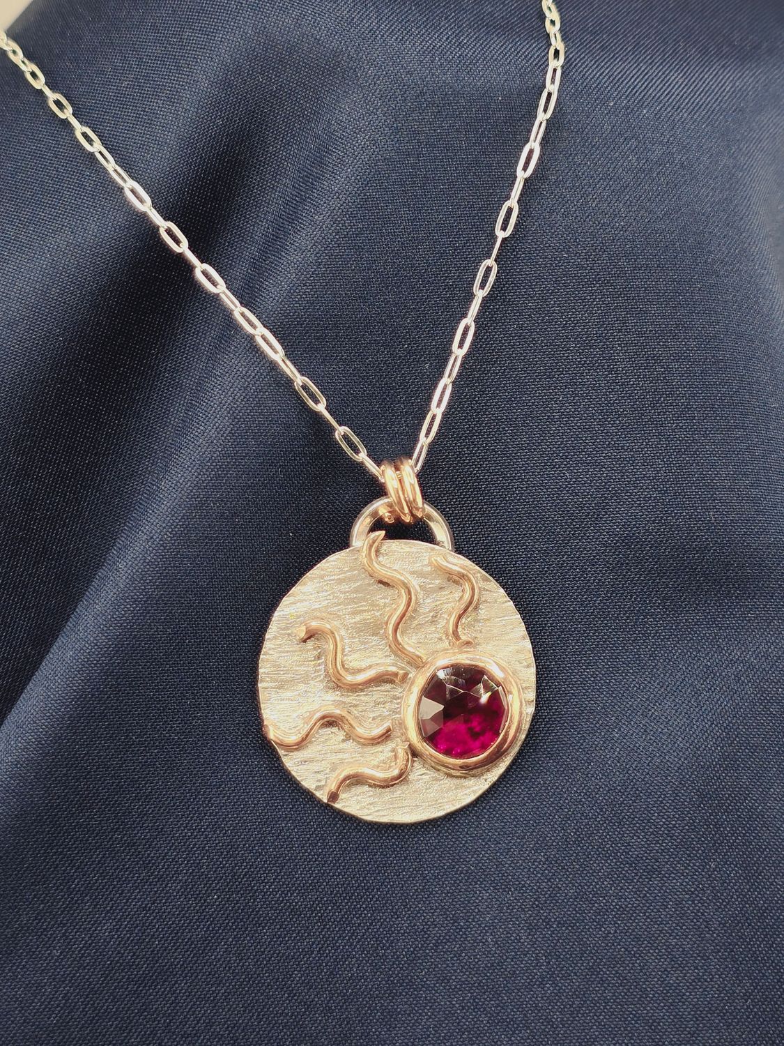 Fine Silver Bronze and Garnet Pendant