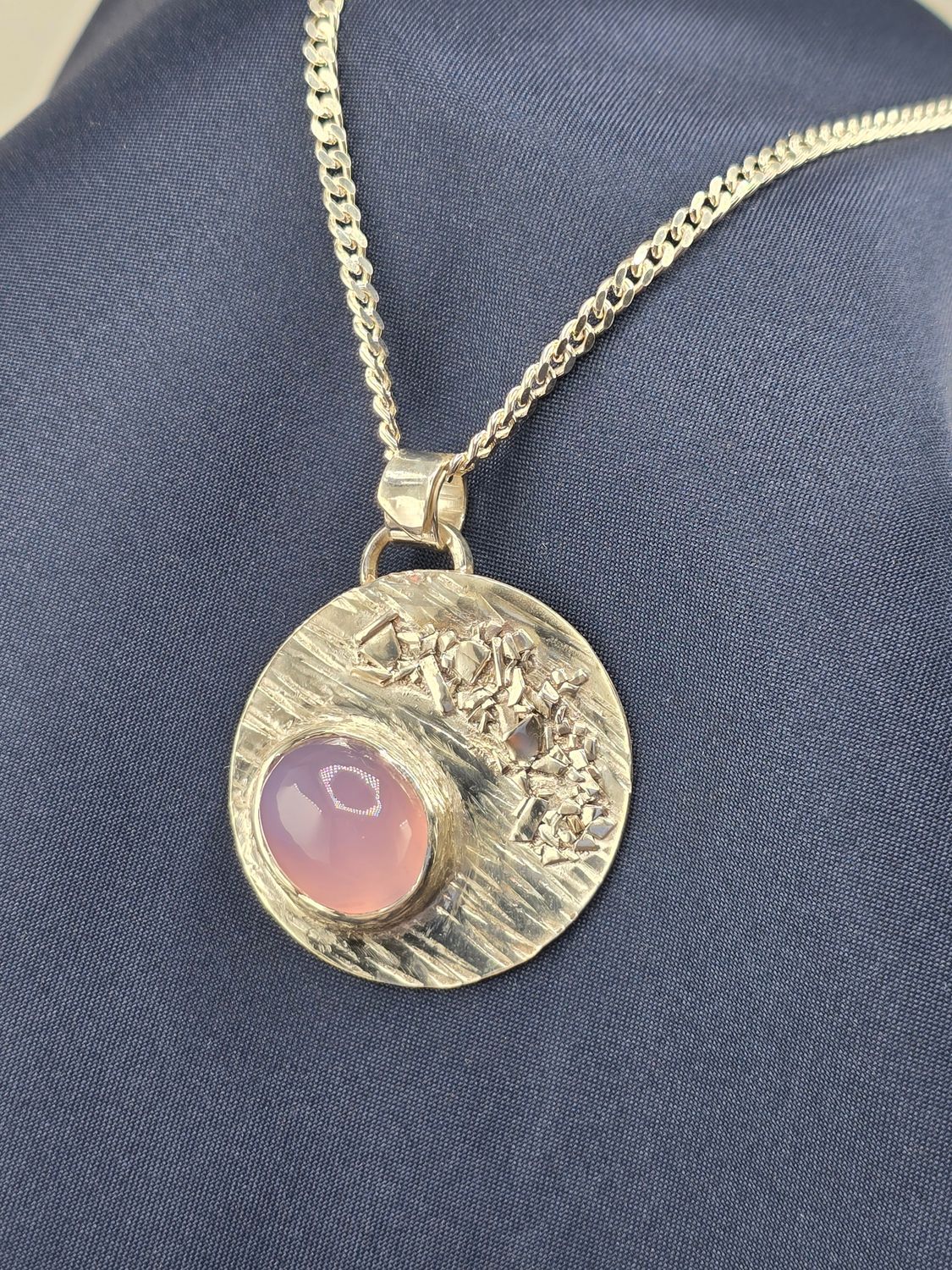 Fine Silver Medallion Pendant Lavender Chalcedony