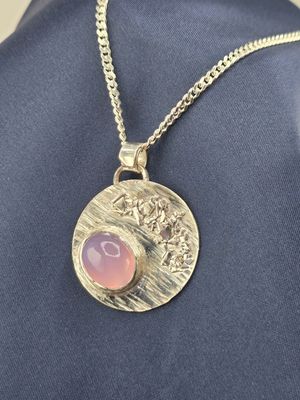 Fine Silver Medallion Pendant Lavender Chalcedony