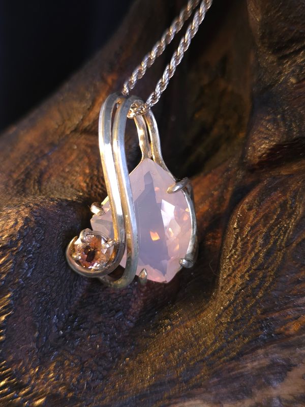 Lavender Quartz w/ Tourmaline in Fine Silver