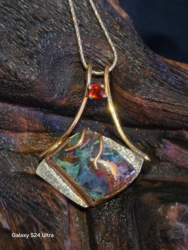 Chrysocolla with Native Copper Pendant