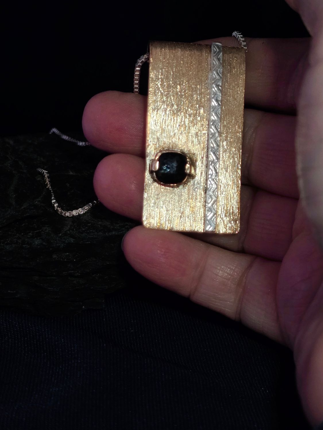Bronze Silver Sapphire Pendant
