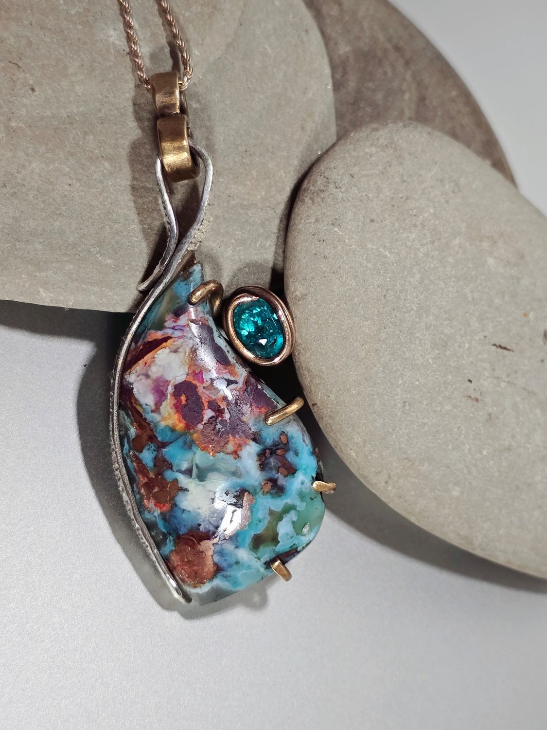 Chrysocolla w/Native Copper Fine Silver