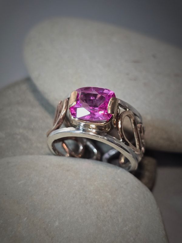 Kunzite Sterling and Bronze Ring