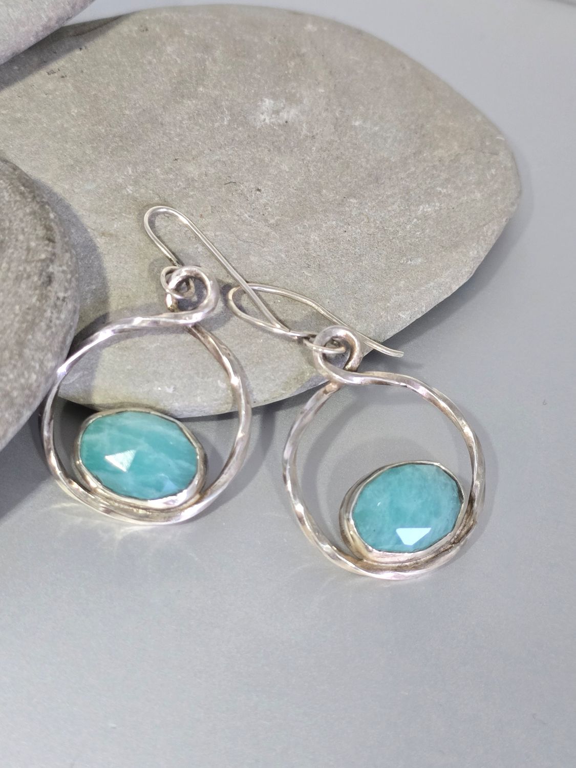 Amazonite Twisted Silver Earrings