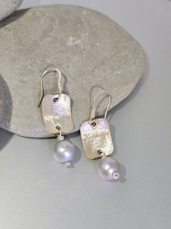 Textured Fine Silver Tahitian Pearl Earrings