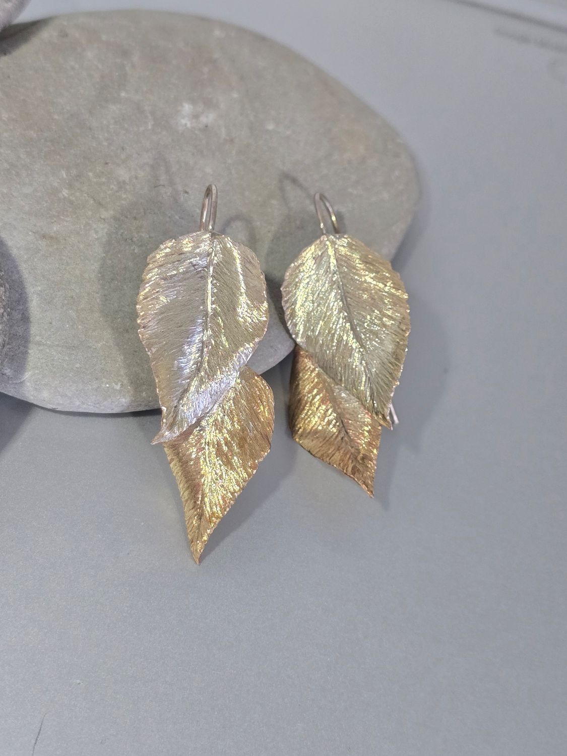 Bronze and Sterling Silver Leaf Earrings