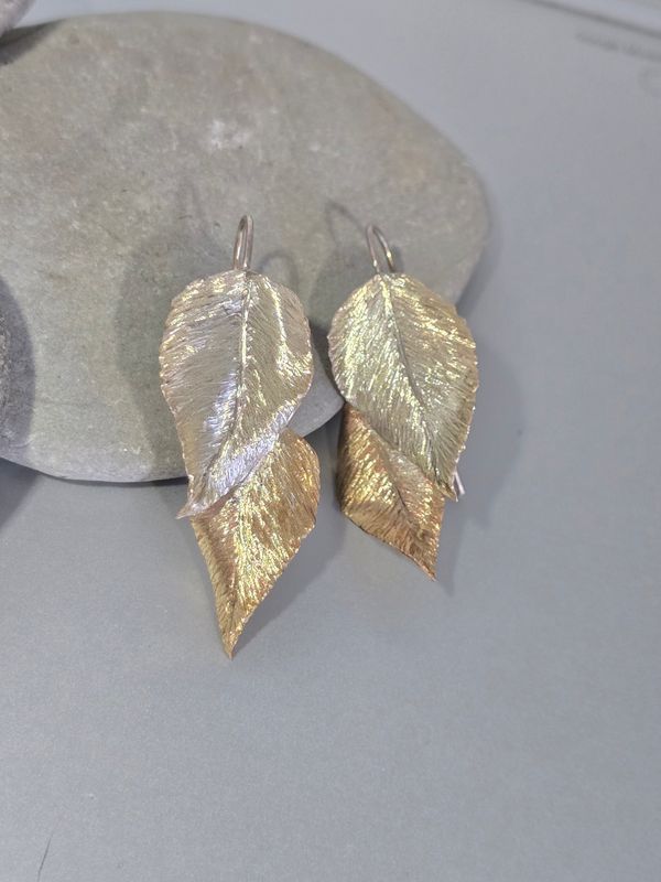 Bronze and Sterling Silver Leaf Earrings