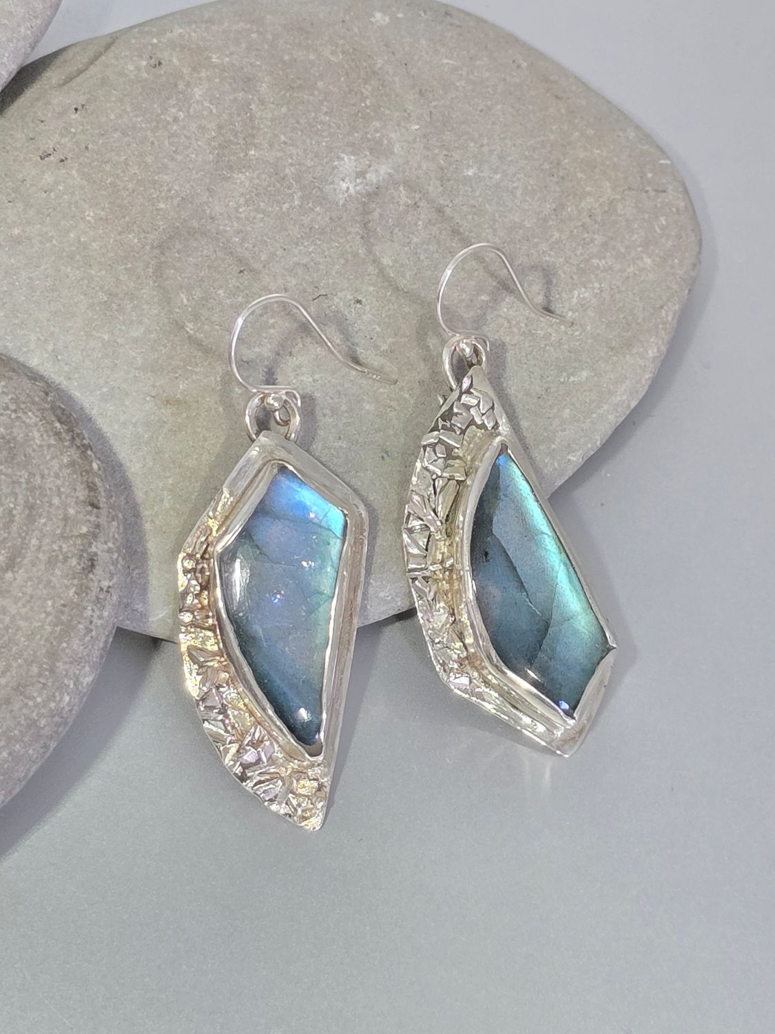Labradorite Fine Silver granulated Earrings