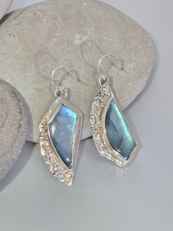 Labradorite Fine Silver granulated Earrings