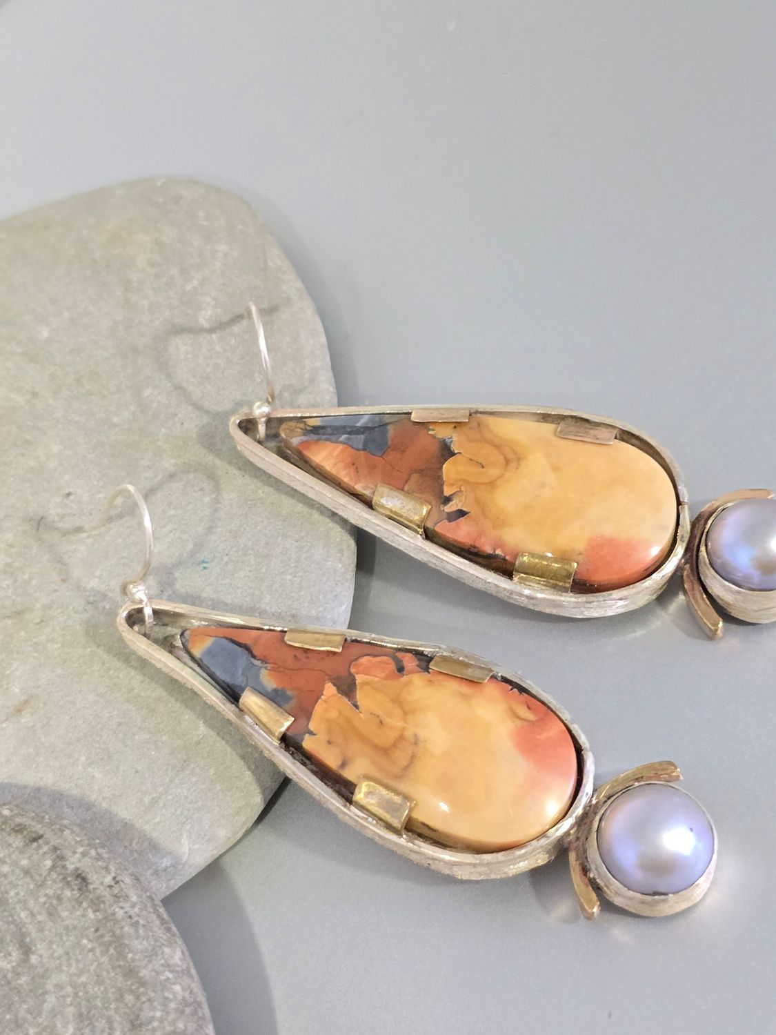 Maligano Jasper Tahitian Pearl Earrings