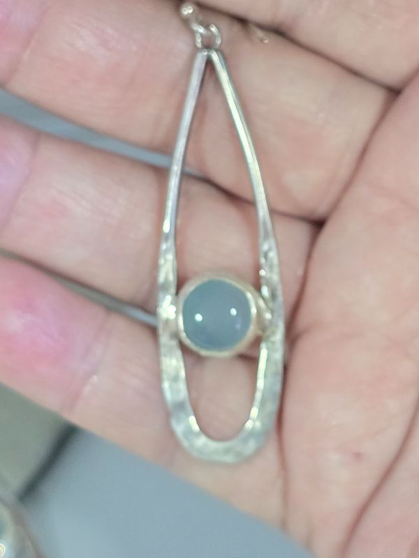 Chalcedony and Silver Hammered Earrings