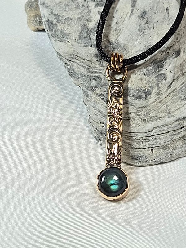 Labradorite patterned Brass Pendant w/cord