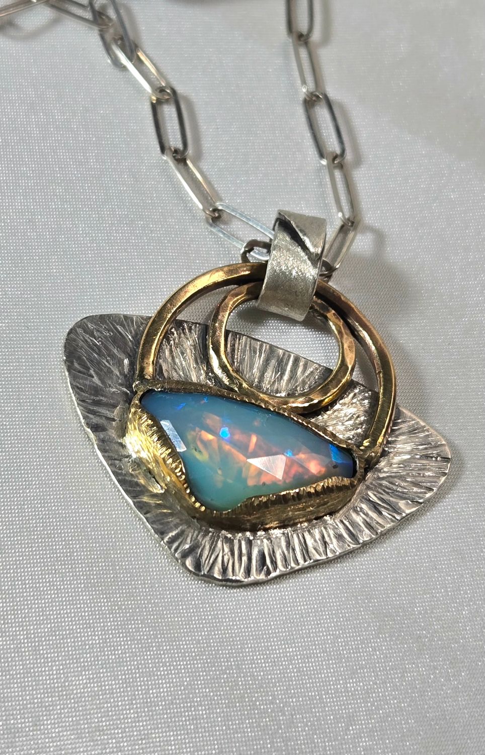 Textured Silver and Bronze Opal Pendant