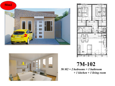 7M-102  50 Mts2,  2 Habitaciones, 1 Baño, Cocina, Sala y Comedor